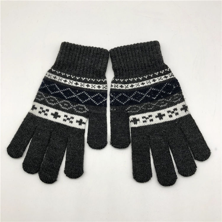 Jacquard Knitting Gloves Winter Fleece Lining Black