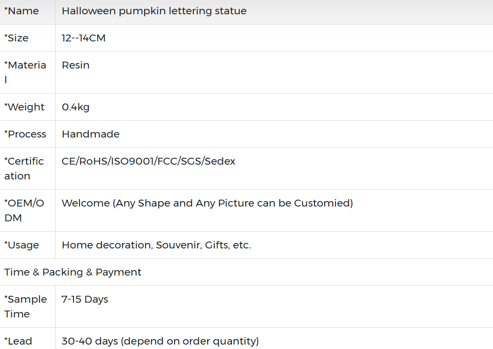 Halloween Pumpkin Lettering Statue