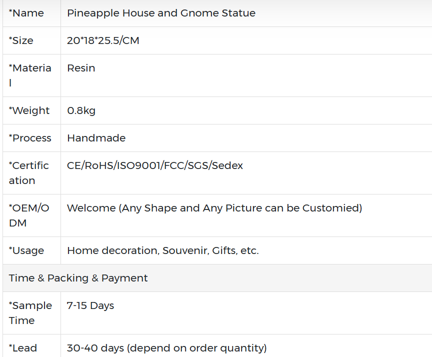 Pineapple House And Gnome Resin Statue