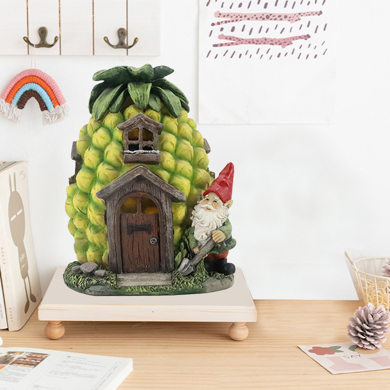 Pineapple House And Gnome Resin Statue