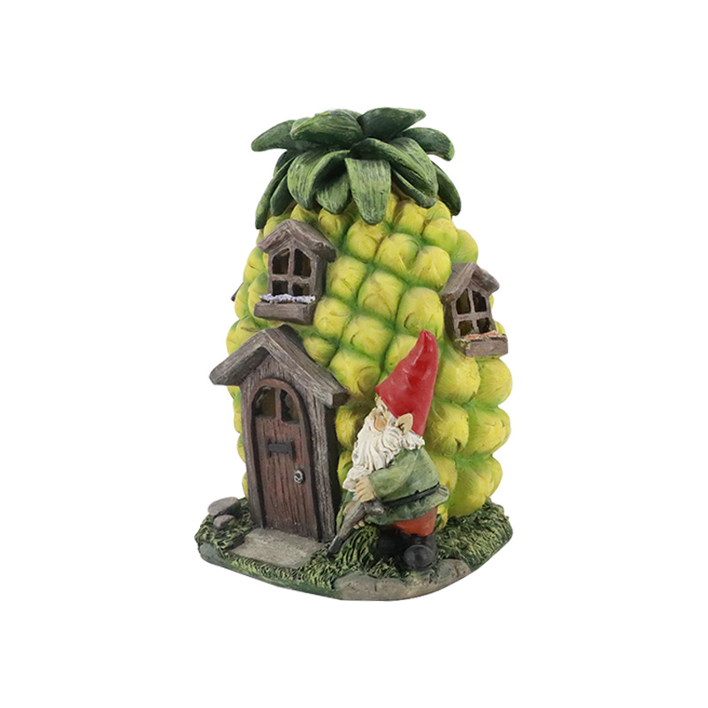 Pineapple House And Gnome Resin Statue