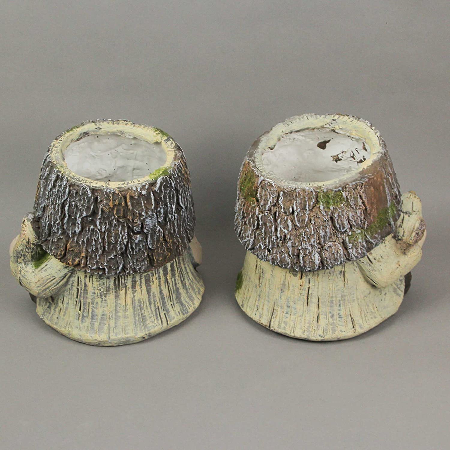 Resin Gnome Planters Bark With Faux Moss Accents