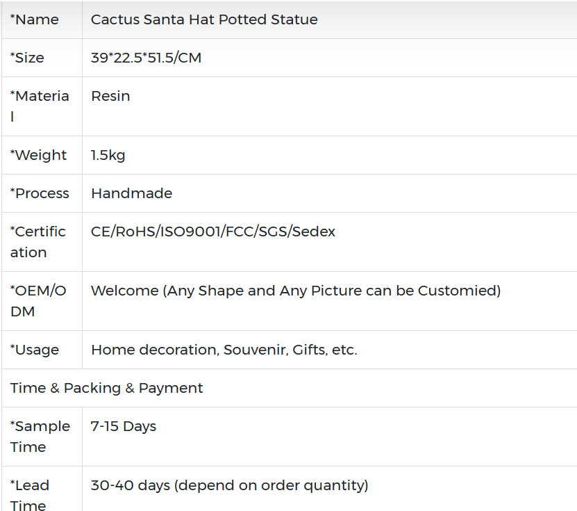 Xmas Cactus Resin Sculpture